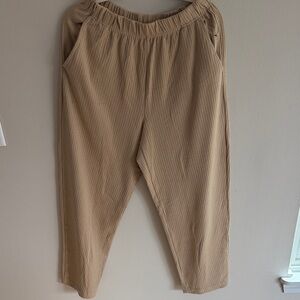 Women Within Beige Ribbed Elastic Waist Pants Size 14/16 M Petite
